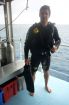 Cal about to jump overboard for one of his certifed dives aboard the majestic Ocean Quest overnight 